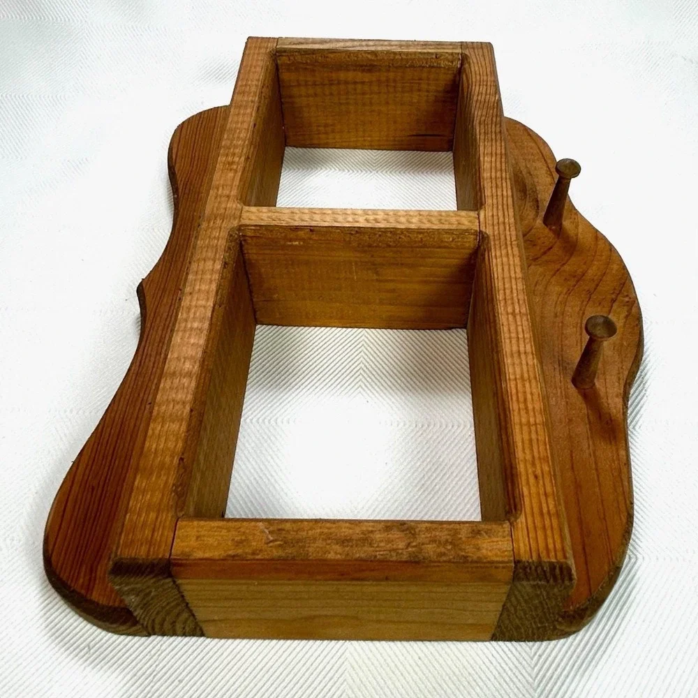 VTG Wood Wall Shelf 2 Cubbies Peg Hooks Rustic Farmhouse Pine 12x10 1980s Retro